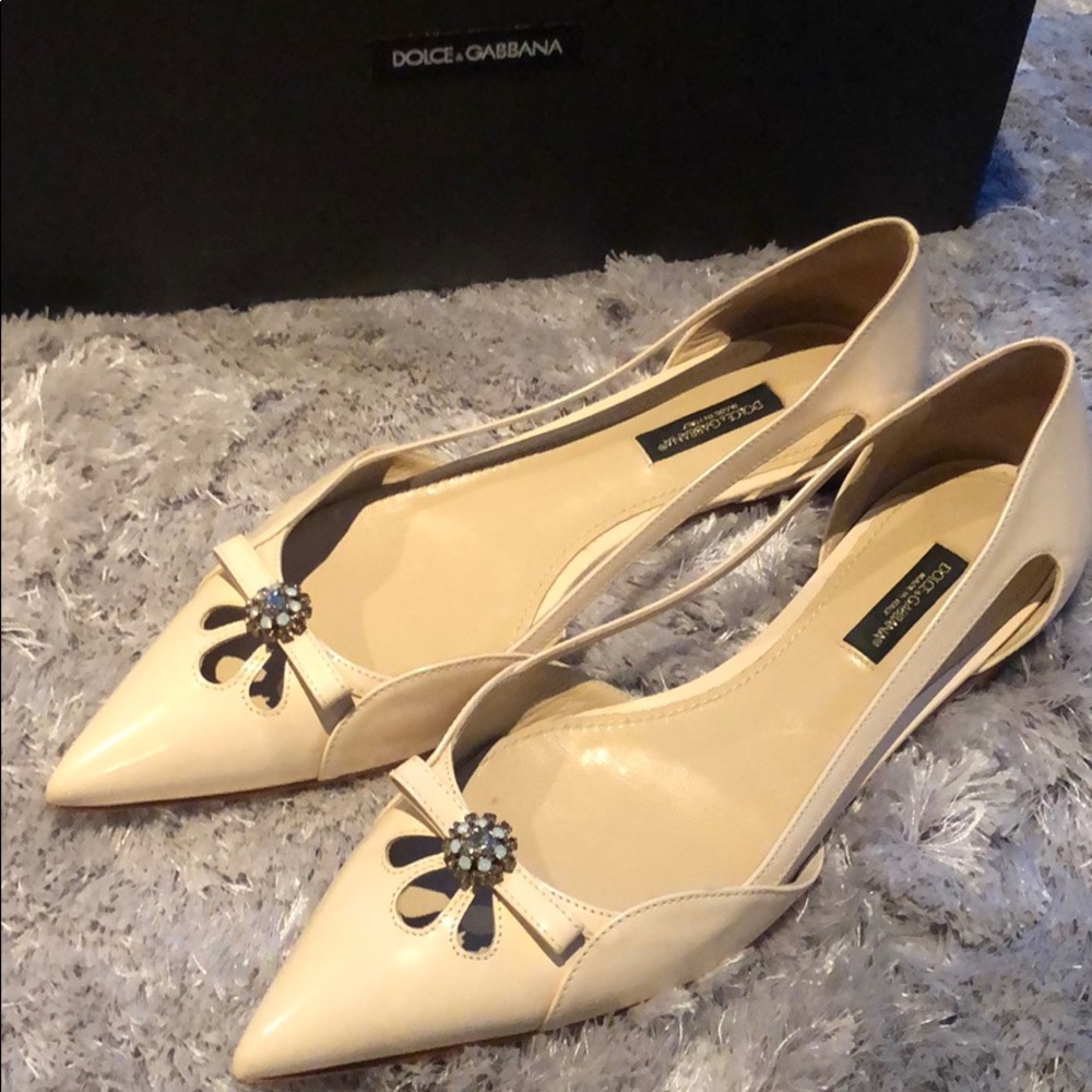 Dolce & Gabbana cream rhinestone flats